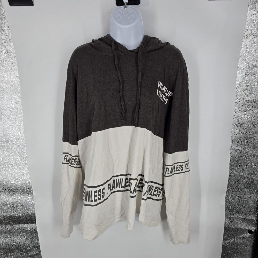 On Fire Shirt Womens 2X Gray White Hooded Long Sleeve Flawless Woke Up Like